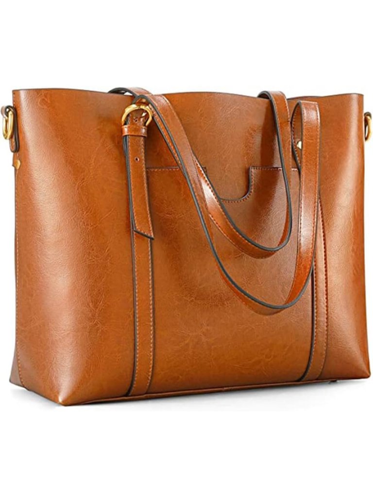 Women's Brown Genuine Leather 1 Zipper Pocket Soft Vintage Shoulder Purses